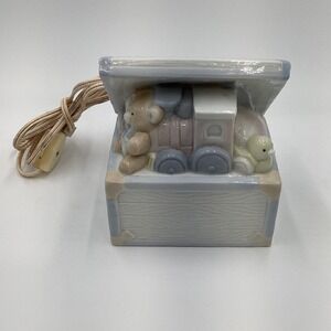 Vintage 1987 Enesco Ceramic Chest‎ Lamp with Teddy Bear and Train Baby Nursery